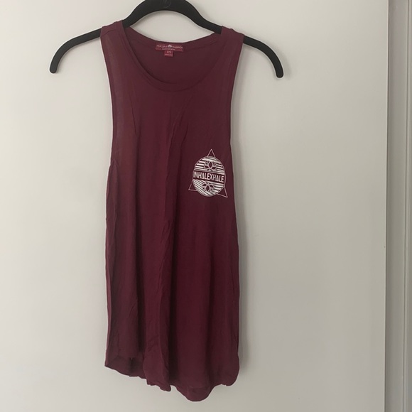 peaceful warrior Tops - Peaceful Warrior Maroon Inhale Exhale Tank Top